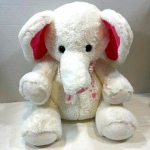 SOFT White Elephant Aurora Stuffed Toy Pink Heart Ribbon Plush 13"